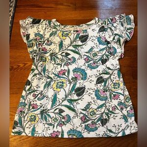 LOFT Multicolor Floral Short Sleeve Top with ruffles on the short sleeves